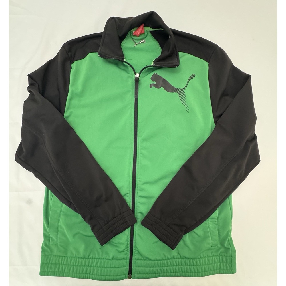 PUMA Track Jacket Men's Zip Down Logo Green Black Sports Outdoors Running